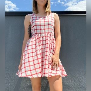 ModCloth Red and White Plaid Dress with Iridescent stripe